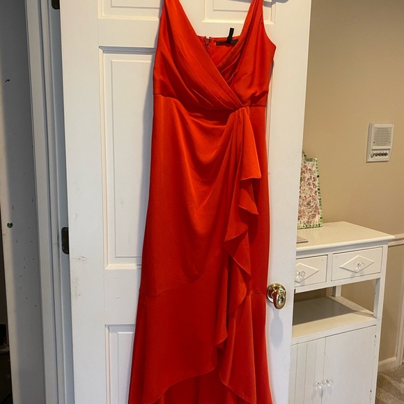 BCBG MAX AZRIA Faux Wrap Ruched Ruffle Gown - Picture 1 of 3